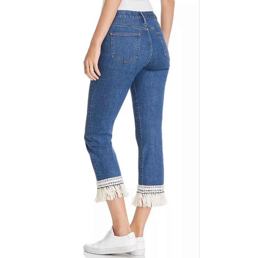 Tory Burch Jeans Women 28‎ Blue Cropped Straight Leg Fringe Crochet Trim Boho
